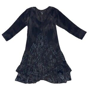 Biya Johnny Was Silk Midi Slip Dress Womens SM Charcoal 3/4 Sleeve Dark Whimsy